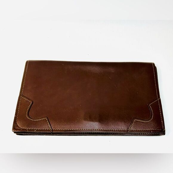 VNTG Mid-Century Brown Leather Fold Over Envelope Carrier Clutch 12.25” x 6.75” - Picture 14 of 14